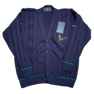 Blarney Castle Ireland Men’s V Neck cardigan Knit Navy Blue Sweater various size